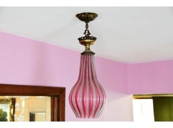 Mid Century Murano Pink Opaline Glass Pendant Light Fixture