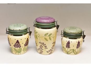 Trio Of Hand Painted Serve-ware Canisters