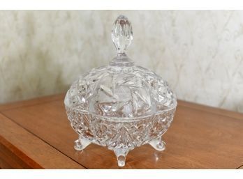 Vintage Hand Cut Crystal Large Footed Candy Dish W/Lid
