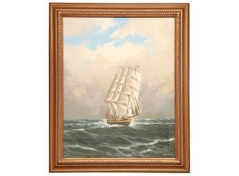 Clipper By Full Sail Oil On Canvas Artist Signed