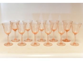 11 Pink Depression Glass Cordial Glasses