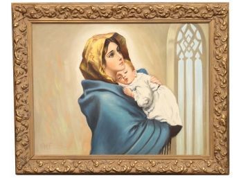 Mother And Child Oil Painting Signed Hauff