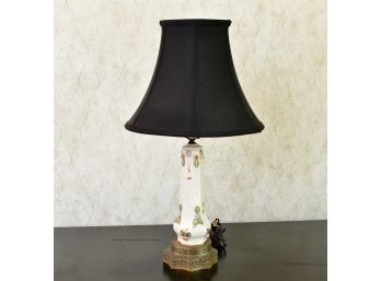 Porcelain Stem Table Lamp With Black Linen Shade