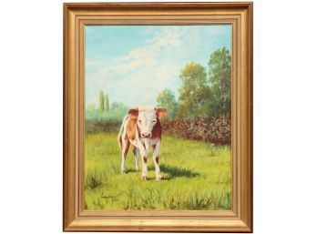 Cow In Field Oil Paining Signed Gorgeny Benz