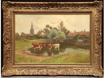 Cows In Water Oil In Canvas Signed Arthur W Redgate