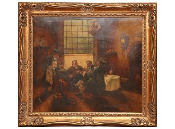 19th Century Old Tavern Oil On Canvas