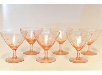 Collection Of 6 Pink Depression Glass Dessert Glasses
