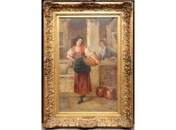 Oil Painting Of Woman With Fruit Basket Signed Otto Lasnicka
