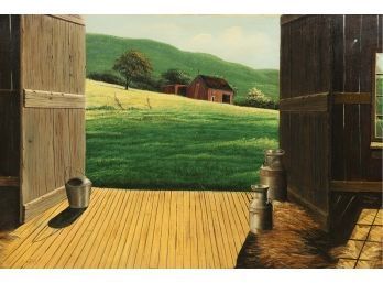 Looking Out The Barn Door Oil On Canvas Thomas Kerry