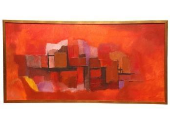 Mid Century Abstract Acrylic On Canvas Signed Weintraub