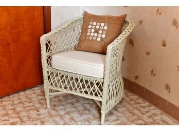 Vintage Wicker Side Chair With Cushion And Pillow