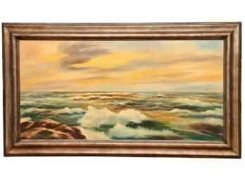 Ocean At Dusk Large Oil On Canvas Signed Browsier Braussier