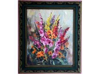 Still Life Floral Abstract Oil Painting Signed