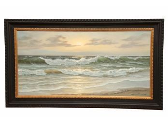 Ocean Waves At Sunset Large Oil On Canvas Signed