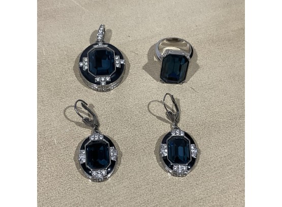 Collection Of Silver & Blue Ring, Earrings & Pendant