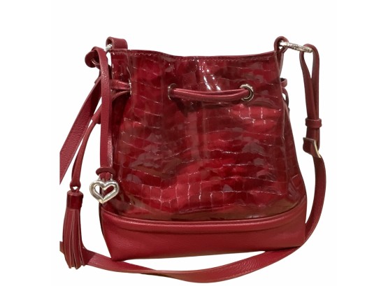 Brighton Christa Red Bucket Croc Leather Drawstring Bag