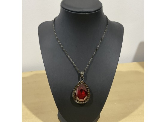 Gold-tone Necklace With Red Pendant