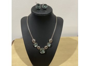 Brighton Silver With Blue Necklace & Earrings Set