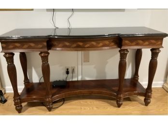 Large Wood With Granite Top Side Table