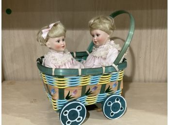 Twin Porcelain Dolls In Carriage