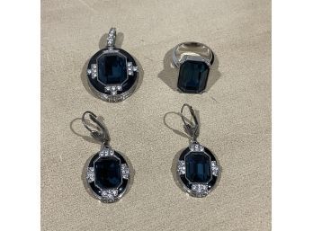 Collection Of Silver & Blue Ring, Earrings & Pendant