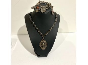 Lucky Brand Charm Bracelet & Fleur-de-lis Pendant Necklace Set