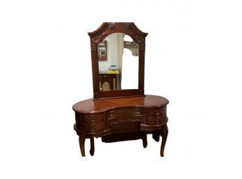 Carved Wood Vanity With Mirror & Jewelry Chest