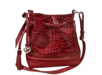 Brighton Christa Red Bucket Croc Leather Drawstring Bag