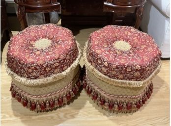 Pair Of Round Fabric Covered Ottomans