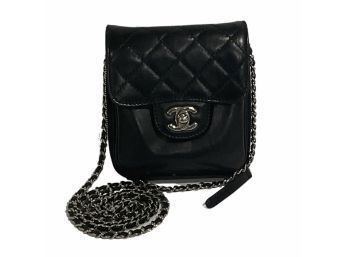 Chanel Black Mini Crossbody Quilted Bag With Black & Silver Chain