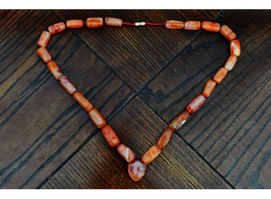 Vintage Egyptian Hand Knotted Carnelian Beaded Necklace