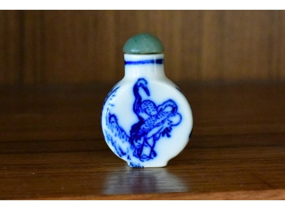 Antique Asian Blue And White Snuff Bottle