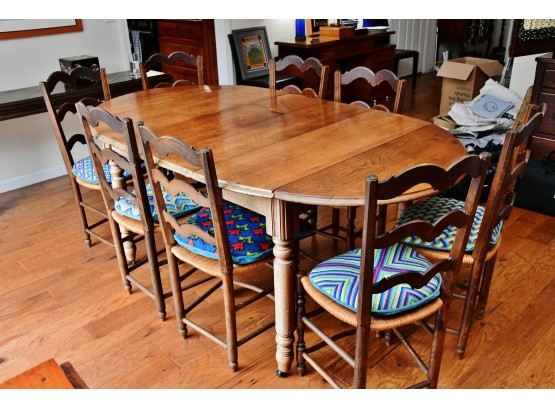 Vintage Drop Leaf Dining Table With 8 Ladder Back Chairs