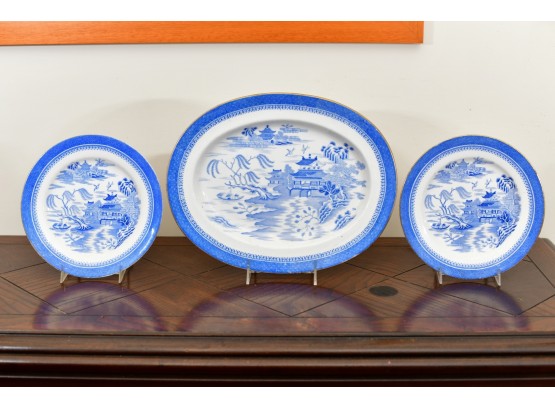 Trio Of Blue Willow Scene Plates