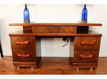 Art Deco Mahogany Vanity Dressing Table With Glass Top