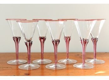 Seven Cranberry Glass Wine Glasses