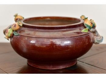 Vintage Asian-Style Fruit Adorned Glazed Ceramic Clay Pot