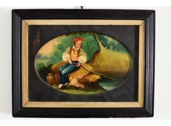 Early American Enamel Paint On Panel Oval Reveal Frame