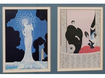 Erte Dual Framed Postcards Loge De Theatre And Fantasia From His 91st Birthday Party In NYC