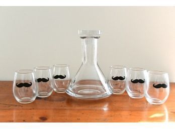Sleek Decanter With A Set Of 6 Mustache Stemless Glasses