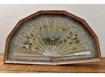 Antique Framed Mother Of Pearl Spanish Fan In Shadowbox