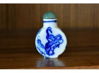 Antique Asian Blue And White Snuff Bottle