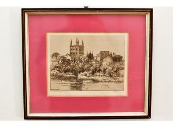 Hereford Cathedral Steel Engraving Artist Signed In Pencil