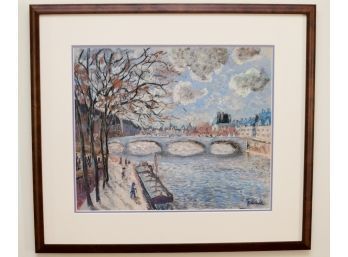 Original French Watercolor Of The River Seine - Artist Signed