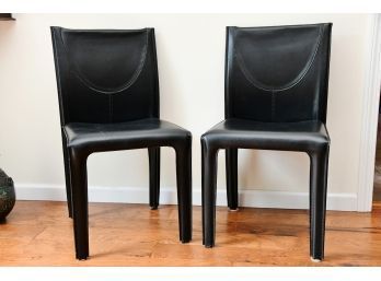 Italian Arper Norma Leather Mid Century Modern Chairs