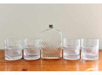 Whiskey Decanter With Four Rocks Glasses