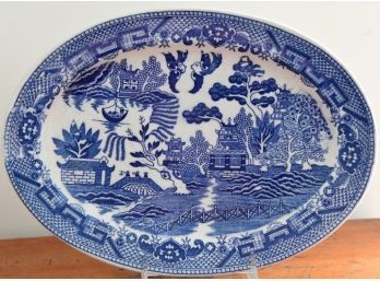 Vintage Japanese Blue Willow Oval Platter
