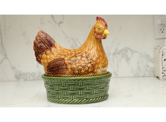 Large Hand Painted Rooster Tureen