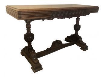 Carved Library Table With Banded Top