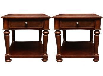 Pair Of Leather Top Mahogany End Tables
